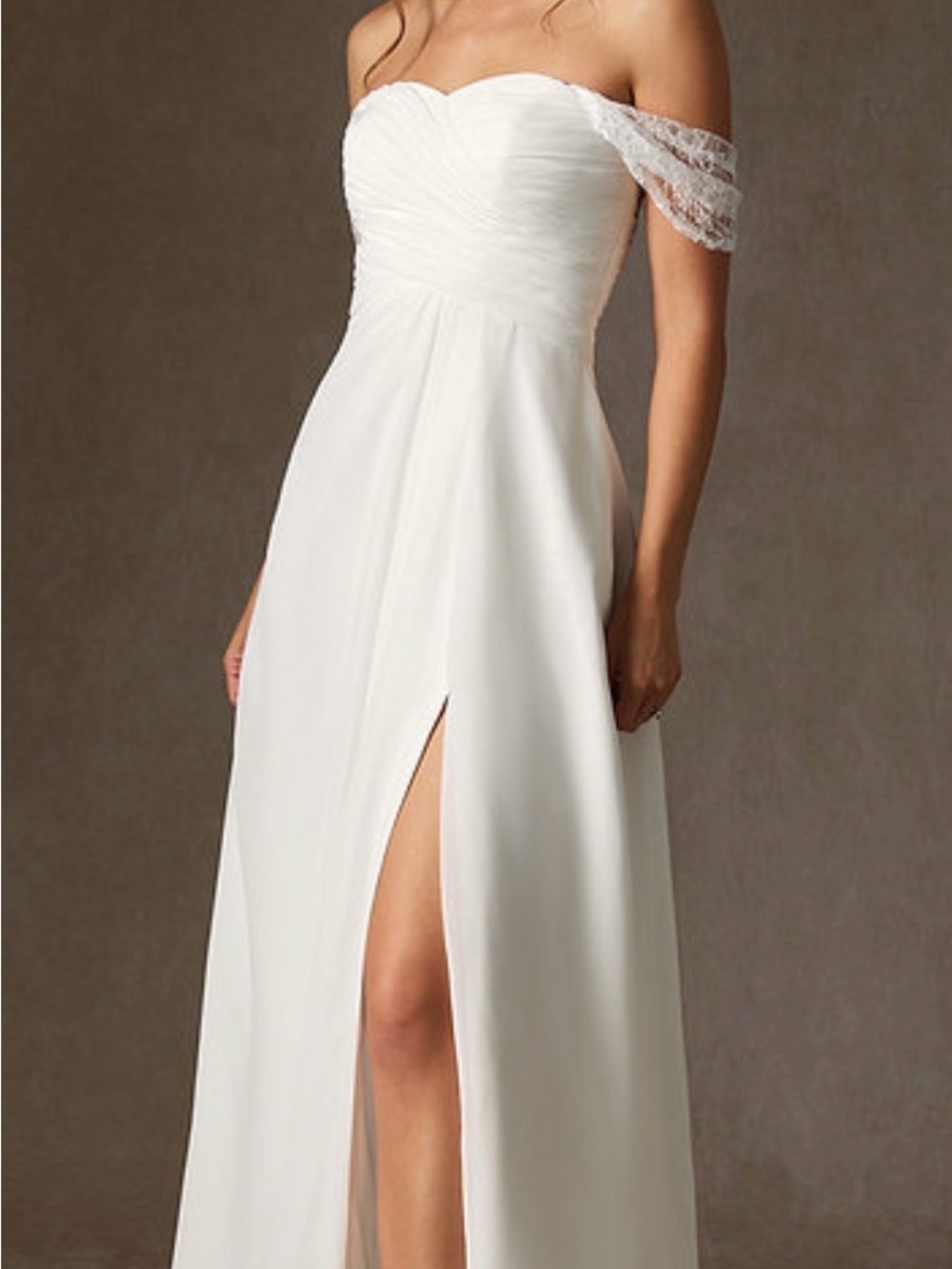 Azazie Zadie White Off-the-Shoulder Chiffon Wedding Dress with Side Slit